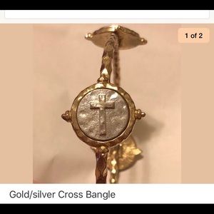 Silver and gold cross bangle